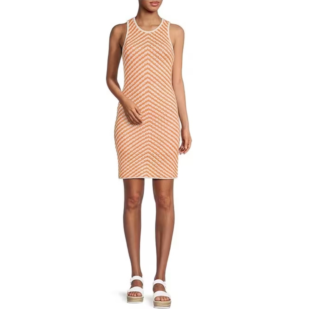 Gianni Bini Orange & White Sleeveless Crochet Dress